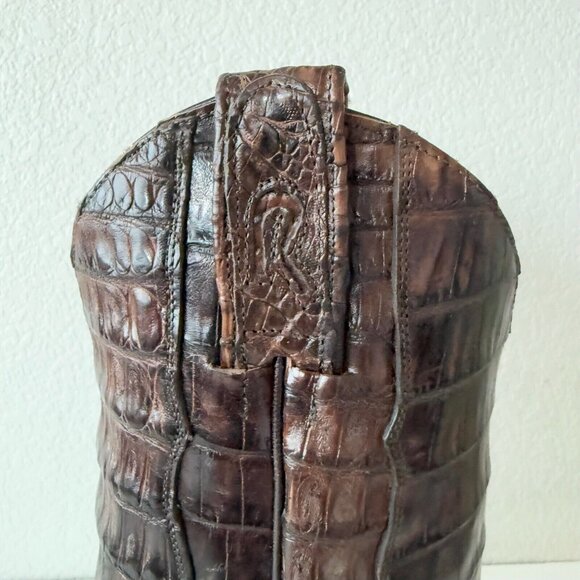 NEW Rod Patrick Mens Cowboy Boots 12 AAAA Brown Caiman Leather Western Blunt Toe - Picture 5 of 12